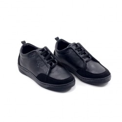 Sneakers kids - Simili Cuir - Nubuck - Lacets - Noir