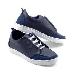 Sneakers kids - Simili Cuir - Nubuck - Lacets - Bleu