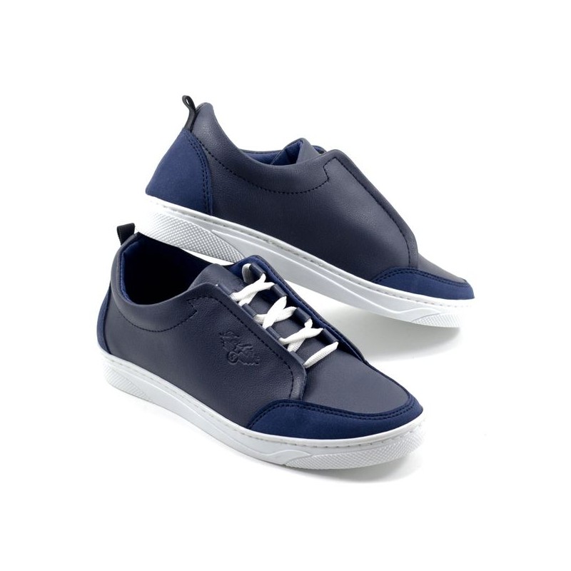 Sneakers kids - Simili Cuir - Nubuck - Lacets - Bleu