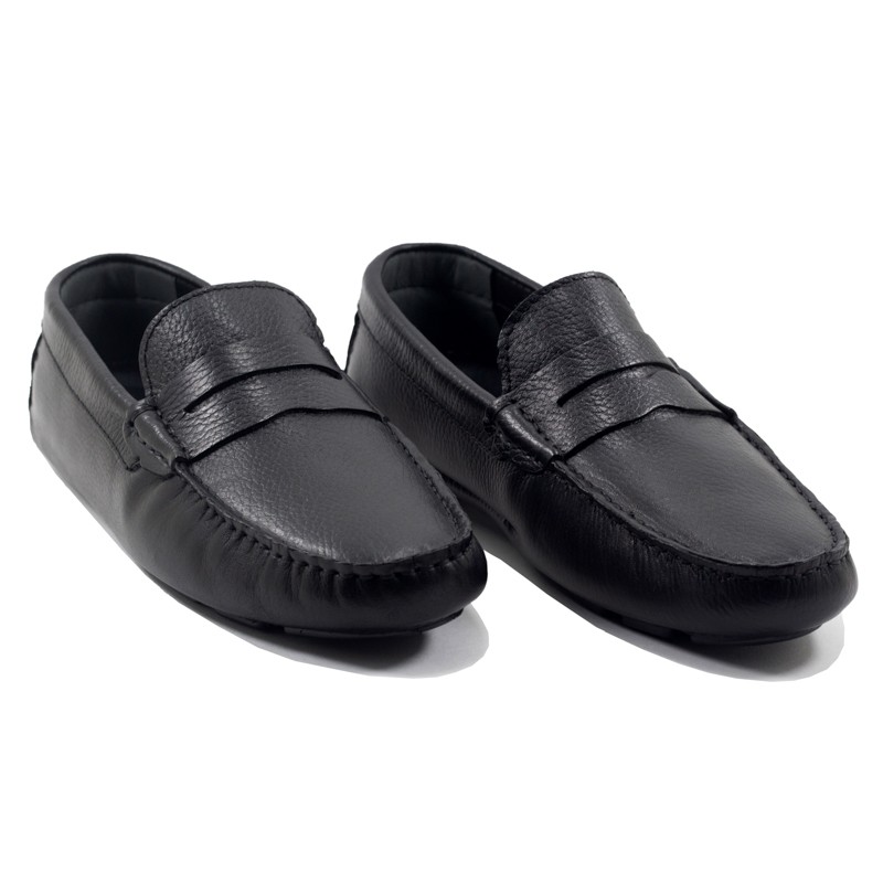 Mocassin Noir - Pour Homme - Cuir - Croco