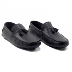 Mocassin Noir - Pour Homme - Cuir – Perforé - Fanfouna