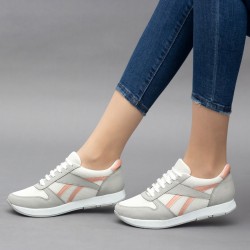 Sneakers - Gris Et Rose - Textile - Nubuck - Simili-Cuir Vernis