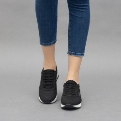 Sneakers - Noir - Textiles - Nubuck - Simili-Cuir Vernis