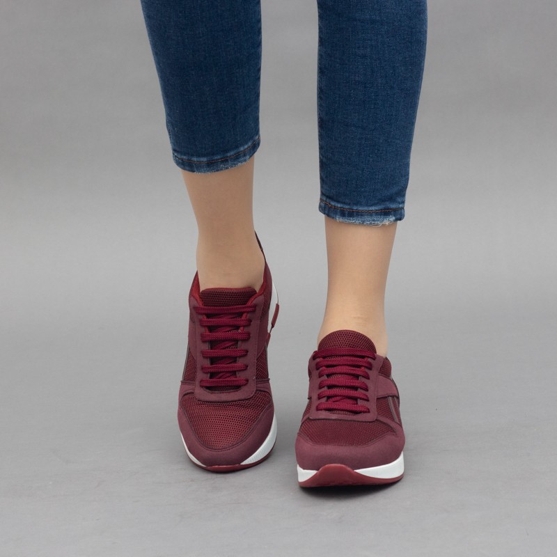 Sneakers - Rouge Bordeaux - Textiles - Nubuck - Similicuir Vernis