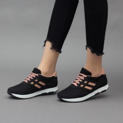 Running Sneakers - Noir et Rose - Textile - Nubuck