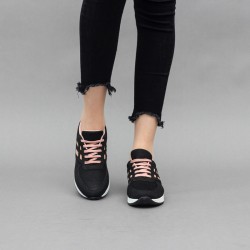 Running Sneakers - Noir et Rose - Textile - Nubuck