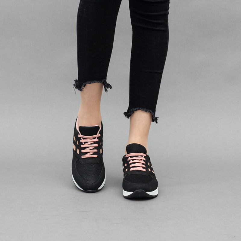 Running Sneakers - Noir et Rose - Textile - Nubuck