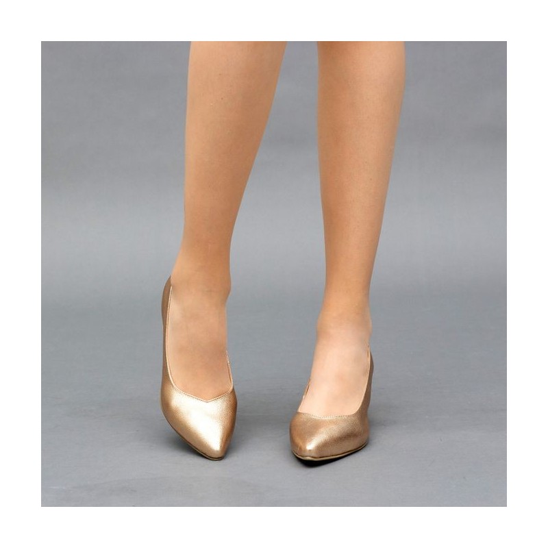 Escarpin - Bronze - Talon Bloc - Simili-Cuir